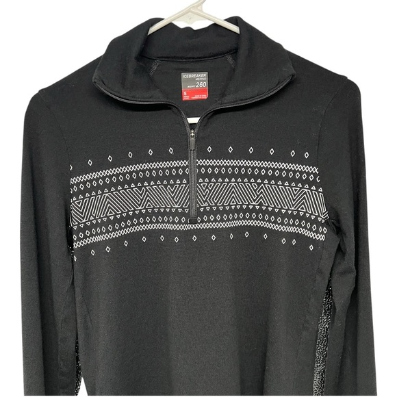 Icebreaker Merino Wool 260 Black Printed Quarter Zipper Tech Top Women’s Small - Picture 3 of 6